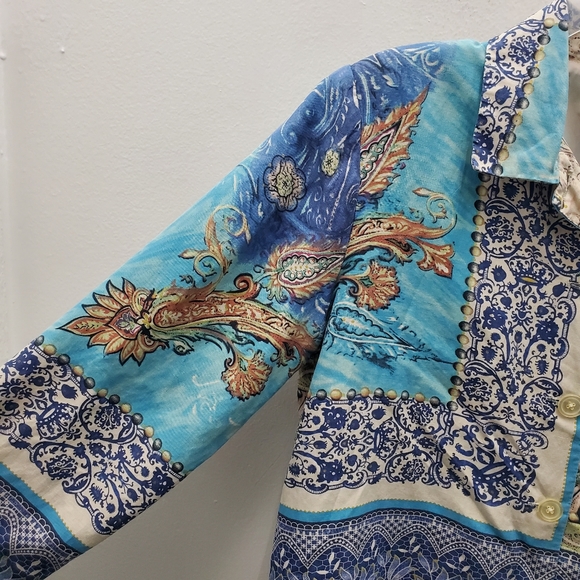 Coldwater Creek Silk Mixed Print Patchwork ButtonUp Jacket Size M - Picture 13 of 16